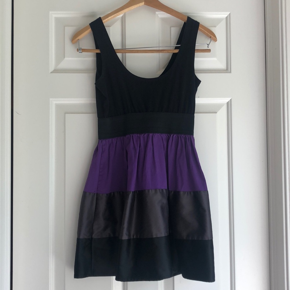 Purple, grey, and black dress